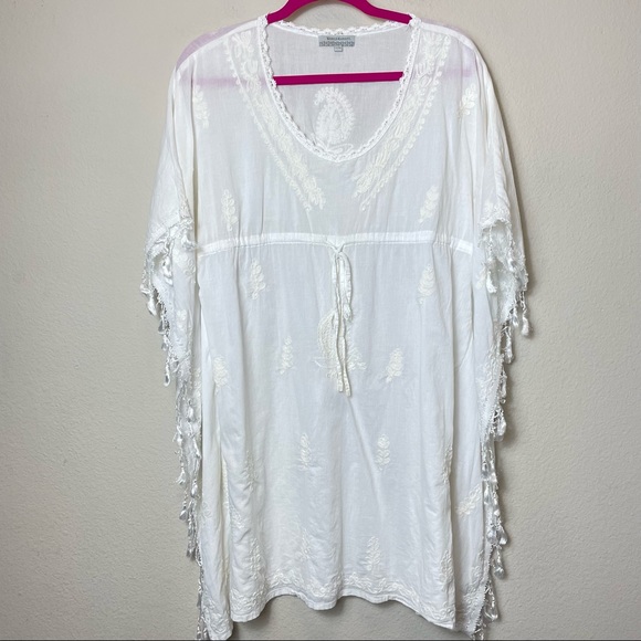 Cost Plus World Market Other - World Market Embroidered Tassel Boho Swim Cover Up White Sz S/M